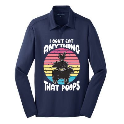 Retro Vintage I Dont Eat Anything That Poops Funny Vegan Silk Touch Performance Long Sleeve Polo