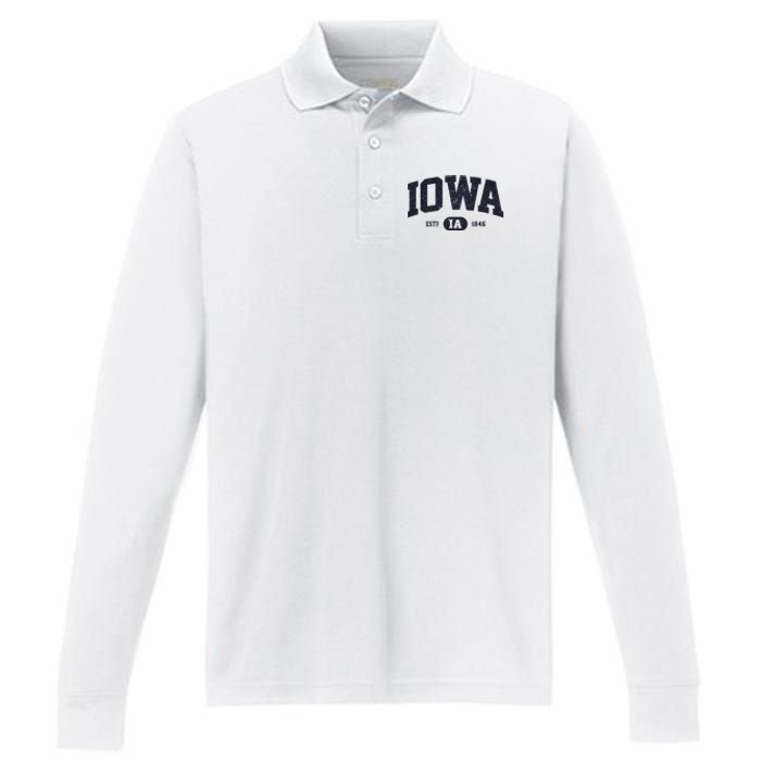 Retro Vintage Iowa Est Ia 1846 Performance Long Sleeve Polo