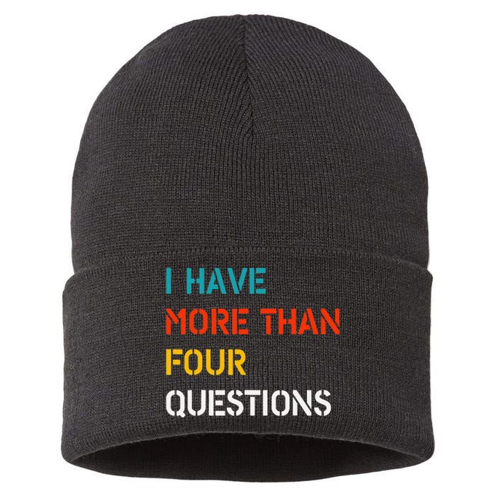 Retro Vintage I Have More Than Four Questions Passover Seder Sustainable Knit Beanie