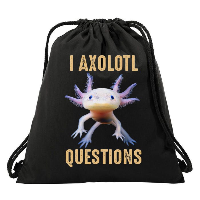 Retro Vintage I Axolotl Questions Drawstring Bag