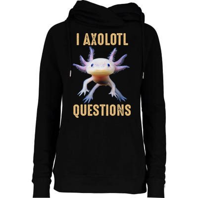 Retro Vintage I Axolotl Questions Womens Funnel Neck Pullover Hood