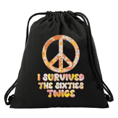 Retro Vintage I Survived The Sixties Twice Drawstring Bag