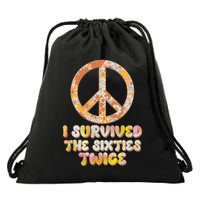 Retro Vintage I Survived The Sixties Twice Drawstring Bag