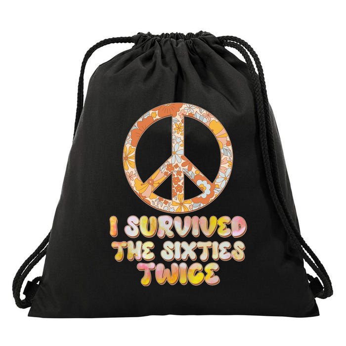 Retro Vintage I Survived The Sixties Twice Drawstring Bag