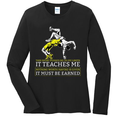 Retro Vintage It Must Be Earned Wrestling Ladies Long Sleeve Shirt