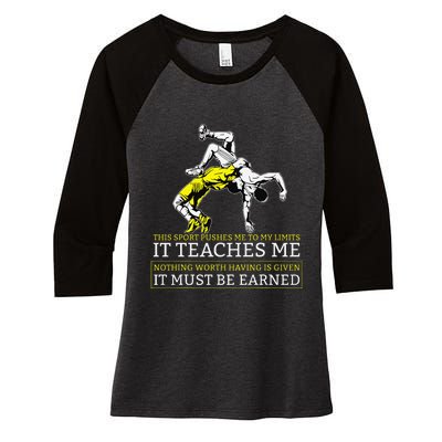 Retro Vintage It Must Be Earned Wrestling Women's Tri-Blend 3/4-Sleeve Raglan Shirt