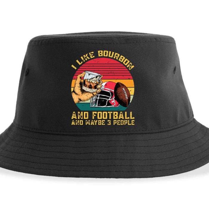 Retro Vintage I Like Bourbon And Football And Maybe 3 People Sustainable Bucket Hat