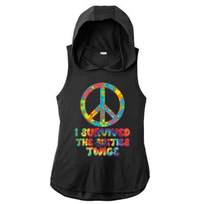 Retro Vintage I Survived The Sixties Twice Rainbow Tie Dye Ladies PosiCharge Tri-Blend Wicking Draft Hoodie Tank