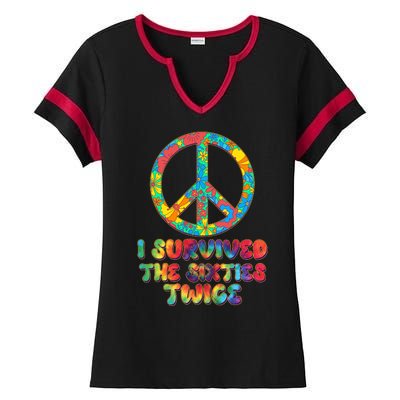 Retro Vintage I Survived The Sixties Twice Rainbow Tie Dye Ladies Halftime Notch Neck Tee