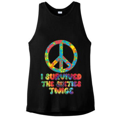 Retro Vintage I Survived The Sixties Twice Rainbow Tie Dye Ladies PosiCharge Tri-Blend Wicking Tank