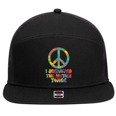 Retro Vintage I Survived The Sixties Twice Rainbow Tie Dye 7 Panel Mesh Trucker Snapback Hat