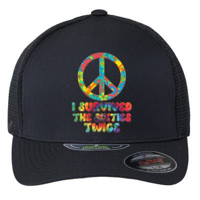 Retro Vintage I Survived The Sixties Twice Rainbow Tie Dye Flexfit Unipanel Trucker Cap