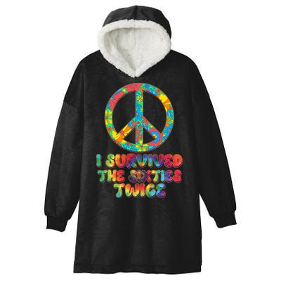 Retro Vintage I Survived The Sixties Twice Rainbow Tie Dye Hooded Wearable Blanket