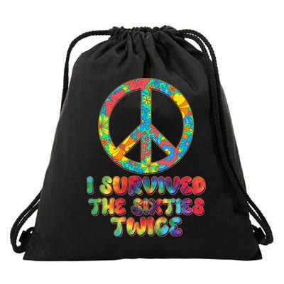 Retro Vintage I Survived The Sixties Twice Rainbow Tie Dye Drawstring Bag