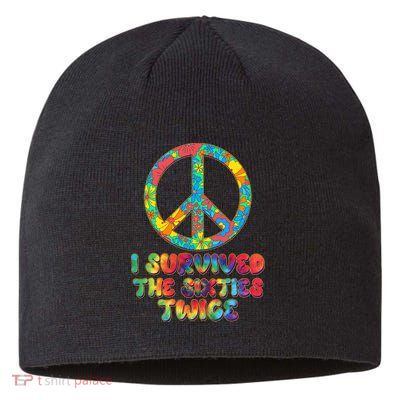 Retro Vintage I Survived The Sixties Twice Rainbow Tie Dye Sustainable Beanie