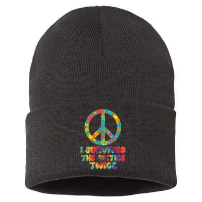 Retro Vintage I Survived The Sixties Twice Rainbow Tie Dye Sustainable Knit Beanie