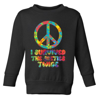 Retro Vintage I Survived The Sixties Twice Rainbow Tie Dye Toddler Sweatshirt