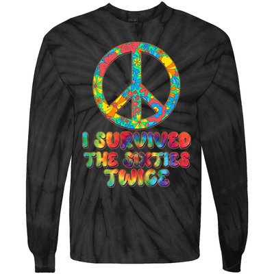 Retro Vintage I Survived The Sixties Twice Rainbow Tie Dye Tie-Dye Long Sleeve Shirt