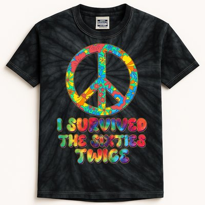 Retro Vintage I Survived The Sixties Twice Rainbow Tie Dye Kids Tie-Dye T-Shirt