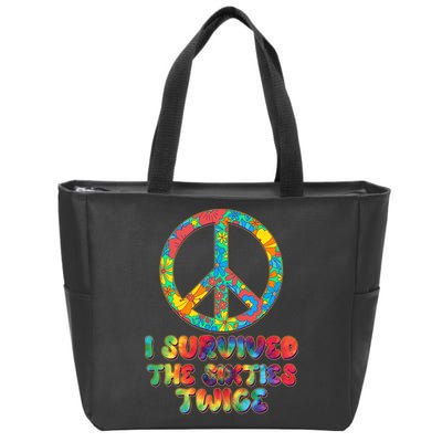 Retro Vintage I Survived The Sixties Twice Rainbow Tie Dye Zip Tote Bag