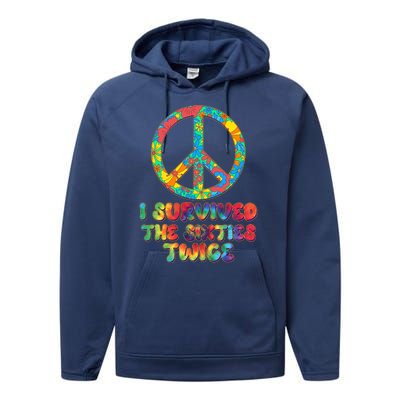 Retro Vintage I Survived The Sixties Twice Rainbow Tie Dye Performance Fleece Hoodie