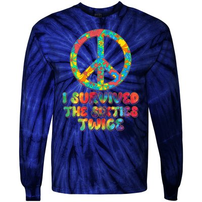 Retro Vintage I Survived The Sixties Twice Rainbow Tie Dye Tie-Dye Long Sleeve Shirt