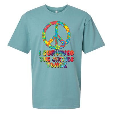 Retro Vintage I Survived The Sixties Twice Rainbow Tie Dye Sueded Cloud Jersey T-Shirt