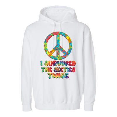 Retro Vintage I Survived The Sixties Twice Rainbow Tie Dye Garment-Dyed Fleece Hoodie
