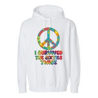 Retro Vintage I Survived The Sixties Twice Rainbow Tie Dye Garment-Dyed Fleece Hoodie