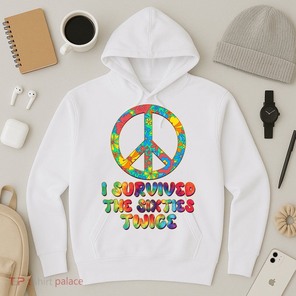 Retro Vintage I Survived The Sixties Twice Rainbow Tie Dye Hoodie