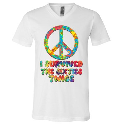 Retro Vintage I Survived The Sixties Twice Rainbow Tie Dye V-Neck T-Shirt