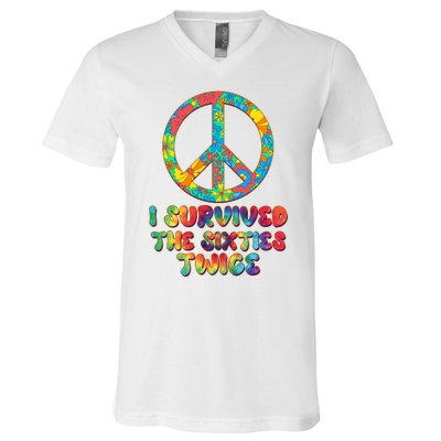 Retro Vintage I Survived The Sixties Twice Rainbow Tie Dye V-Neck T-Shirt