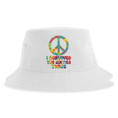 Retro Vintage I Survived The Sixties Twice Rainbow Tie Dye Sustainable Bucket Hat