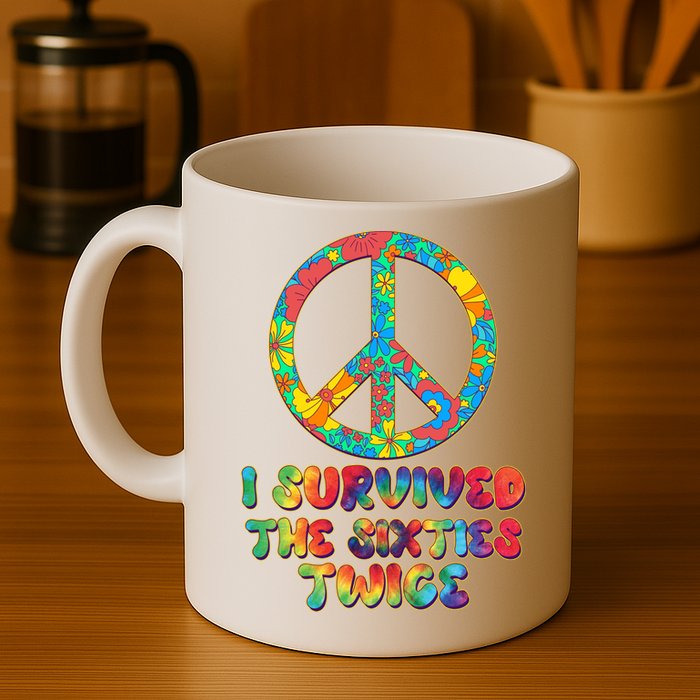 Retro Vintage I Survived The Sixties Twice Rainbow Tie Dye Mug