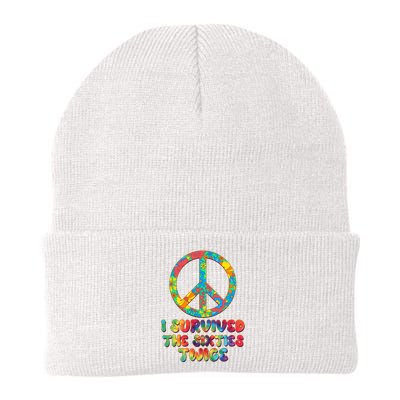 Retro Vintage I Survived The Sixties Twice Rainbow Tie Dye Knit Cap Winter Beanie