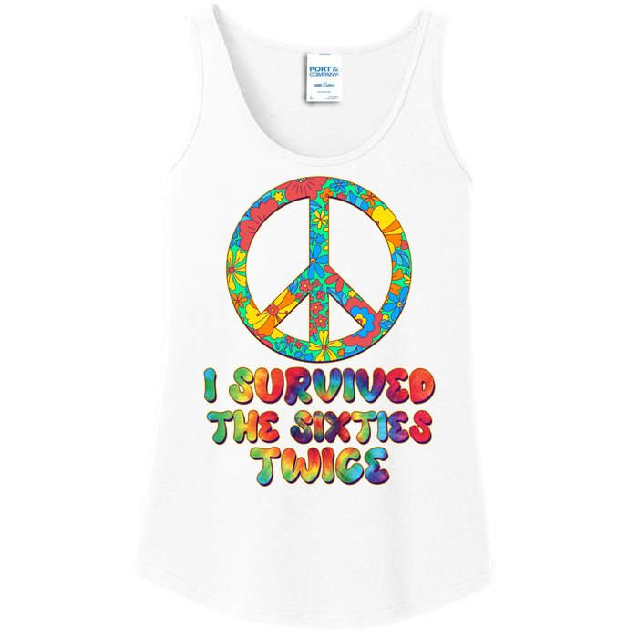 Retro Vintage I Survived The Sixties Twice Rainbow Tie Dye Ladies Essential Tank