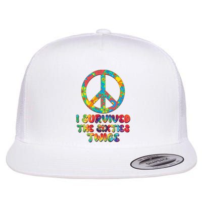 Retro Vintage I Survived The Sixties Twice Rainbow Tie Dye Flat Bill Trucker Hat