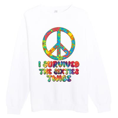 Retro Vintage I Survived The Sixties Twice Rainbow Tie Dye Premium Crewneck Sweatshirt