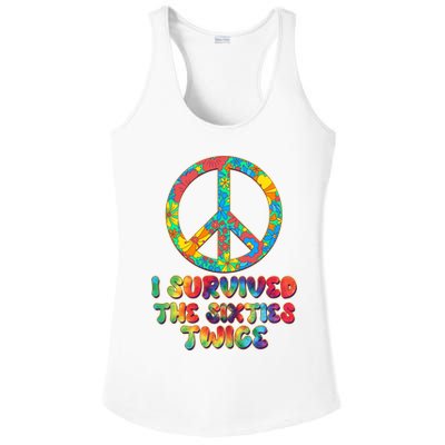 Retro Vintage I Survived The Sixties Twice Rainbow Tie Dye Ladies PosiCharge Competitor Racerback Tank