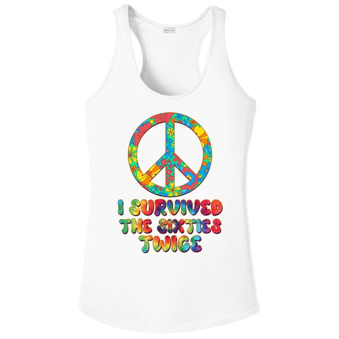 Retro Vintage I Survived The Sixties Twice Rainbow Tie Dye Ladies PosiCharge Competitor Racerback Tank