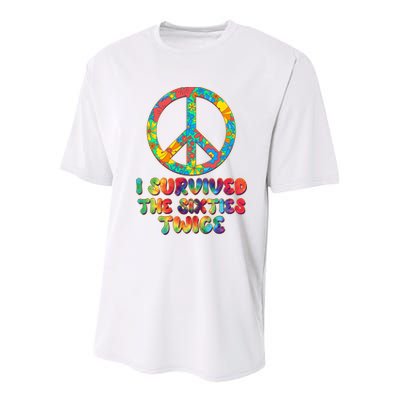 Retro Vintage I Survived The Sixties Twice Rainbow Tie Dye Youth Performance Sprint T-Shirt