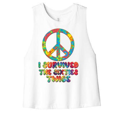 Retro Vintage I Survived The Sixties Twice Rainbow Tie Dye Women's Racerback Cropped Tank