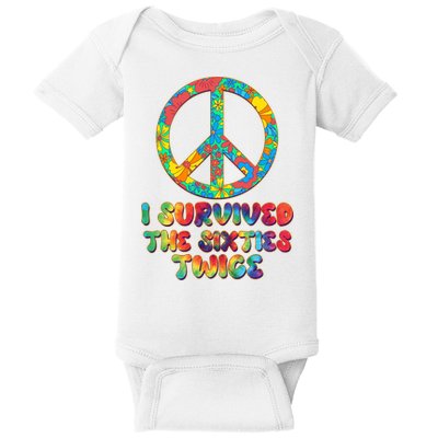 Retro Vintage I Survived The Sixties Twice Rainbow Tie Dye Baby Bodysuit