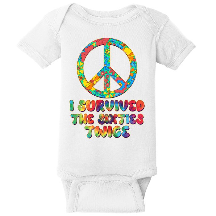 Retro Vintage I Survived The Sixties Twice Rainbow Tie Dye Baby Bodysuit