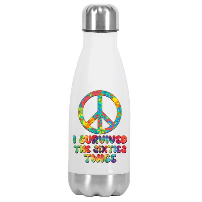 Retro Vintage I Survived The Sixties Twice Rainbow Tie Dye Stainless Steel Insulated Water Bottle