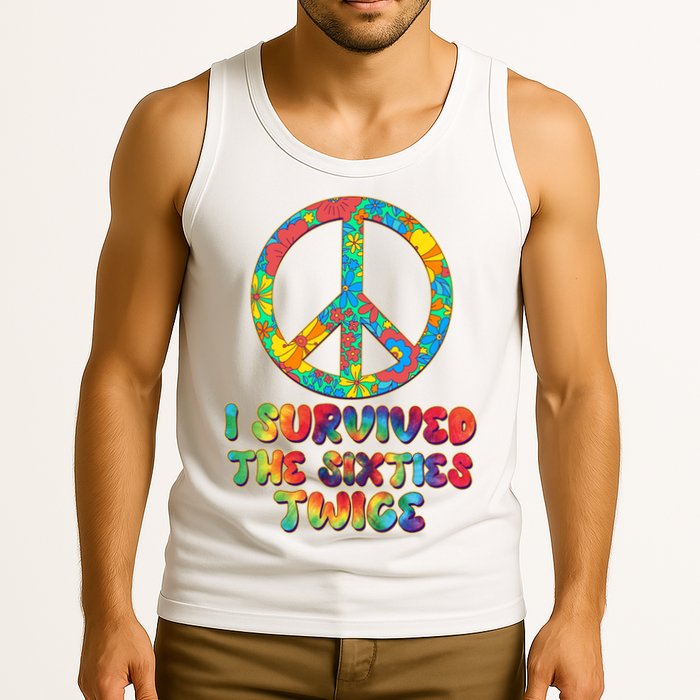 Retro Vintage I Survived The Sixties Twice Rainbow Tie Dye Tank Top