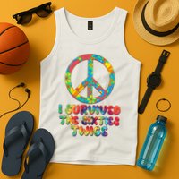 Retro Vintage I Survived The Sixties Twice Rainbow Tie Dye Tank Top