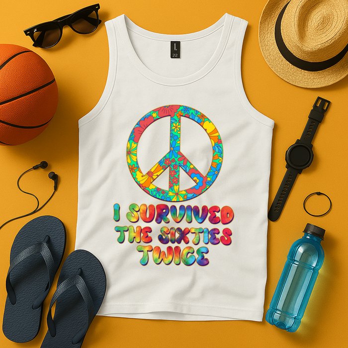 Retro Vintage I Survived The Sixties Twice Rainbow Tie Dye Tank Top