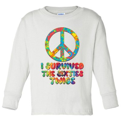 Retro Vintage I Survived The Sixties Twice Rainbow Tie Dye Toddler Long Sleeve Shirt