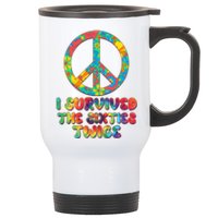 Retro Vintage I Survived The Sixties Twice Rainbow Tie Dye Stainless Steel Travel Mug